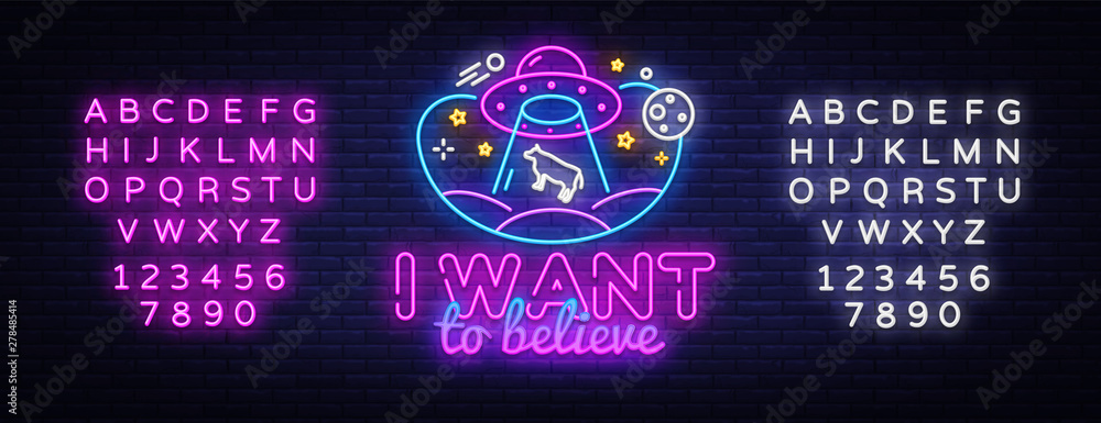 UFO neon sign vector design template. Aliens neon logo, light banner design element colorful modern design trend, night bright advertising, bright sign. Vector illustration. Editing text neon sign UFO neon sign vector design template. Aliens neon logo, light banner design element colorful modern design trend, night bright advertising, bright sign. Vector illustration. Editing text neon sign