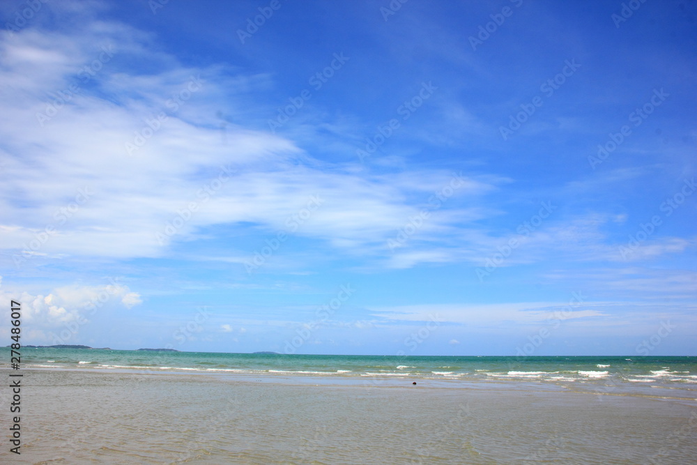 Blue sky with clouds over the sea for background, wallpapers, seascape and clear sky background.Rayong Thailand.
