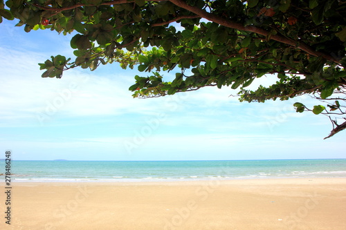 Blue sky with clouds over the sea for background  wallpapers  seascape and clear sky background.Rayong Thailand.