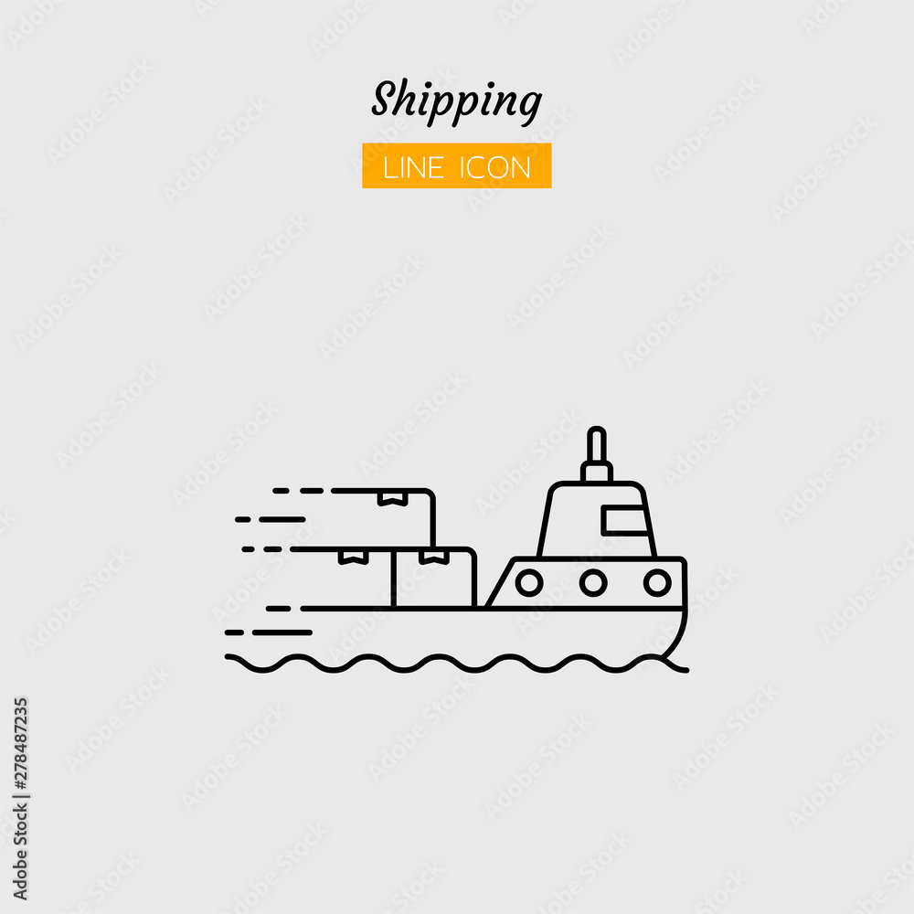 Obraz premium line icon symbol, boat transport postal delivery logistics fast package shipping service, Isolated flat outline vector design