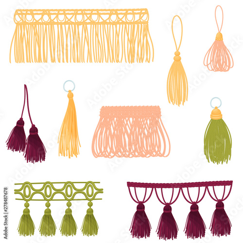 Set of decorative tassels. Vector illustration on white background.