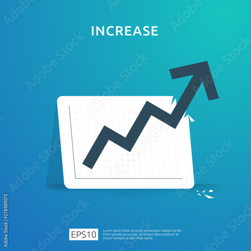 increase arrow statistic graph for business profit or salary income growth. Finance performance chart of return on investment ROI concept. flat style vector illustration.
