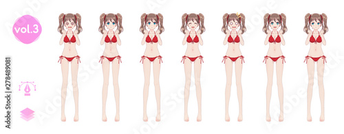 Anime manga girl. In a summer bikini swimsuit