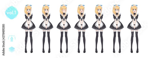 Anime manga girl. Costume of maid cafe