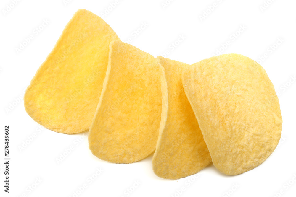 Group of potato chips isolated on white background. top view Group of potato chips isolated on white background. top view
