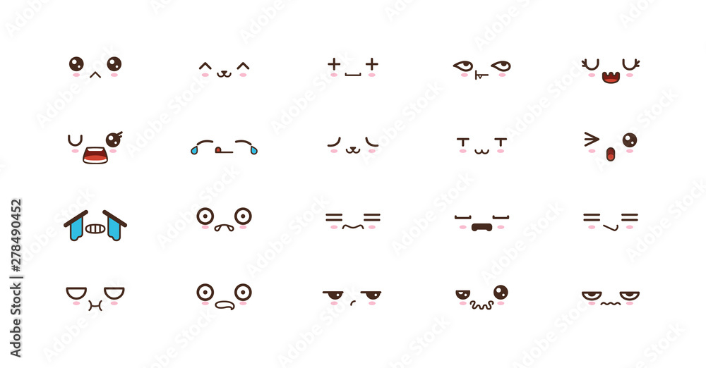 Kawaii cute faces smile emoticons. Japanese emoji Kawaii cute faces smile emoticons. Japanese emoji