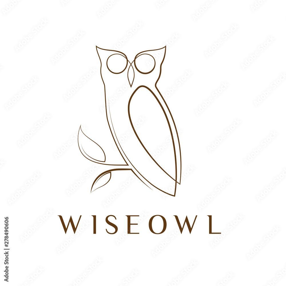 Simple elegant monoline owl logo design. - obrazy, fototapety, plakaty 