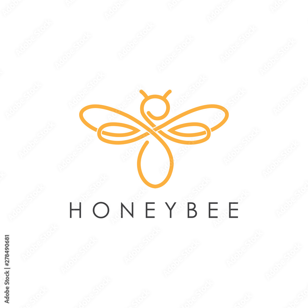 Simple elegant monoline honey bee logo design. Simple elegant monoline honey bee logo design.