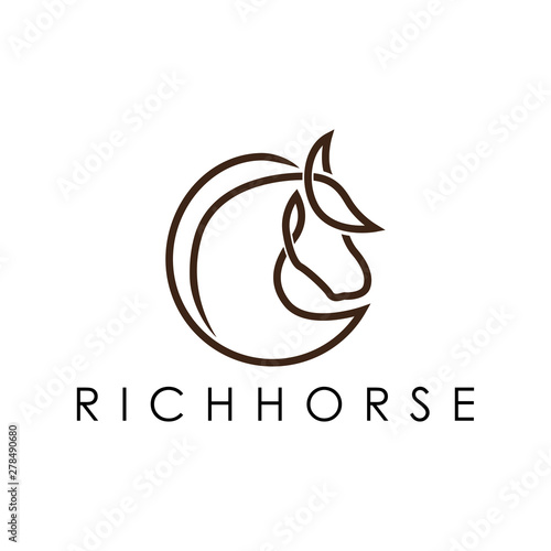 Simple elegant monoline horse logo design.