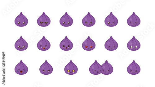 Fig fruit cute kawaii mascot. Kawaii food faces