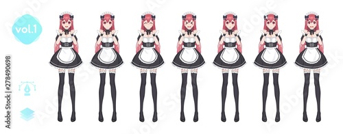 Anime manga girl. Costume of maid cafe