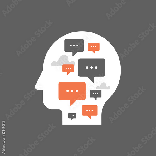 Public speaking, communication concept, self reflection, psychology or psychiatry
