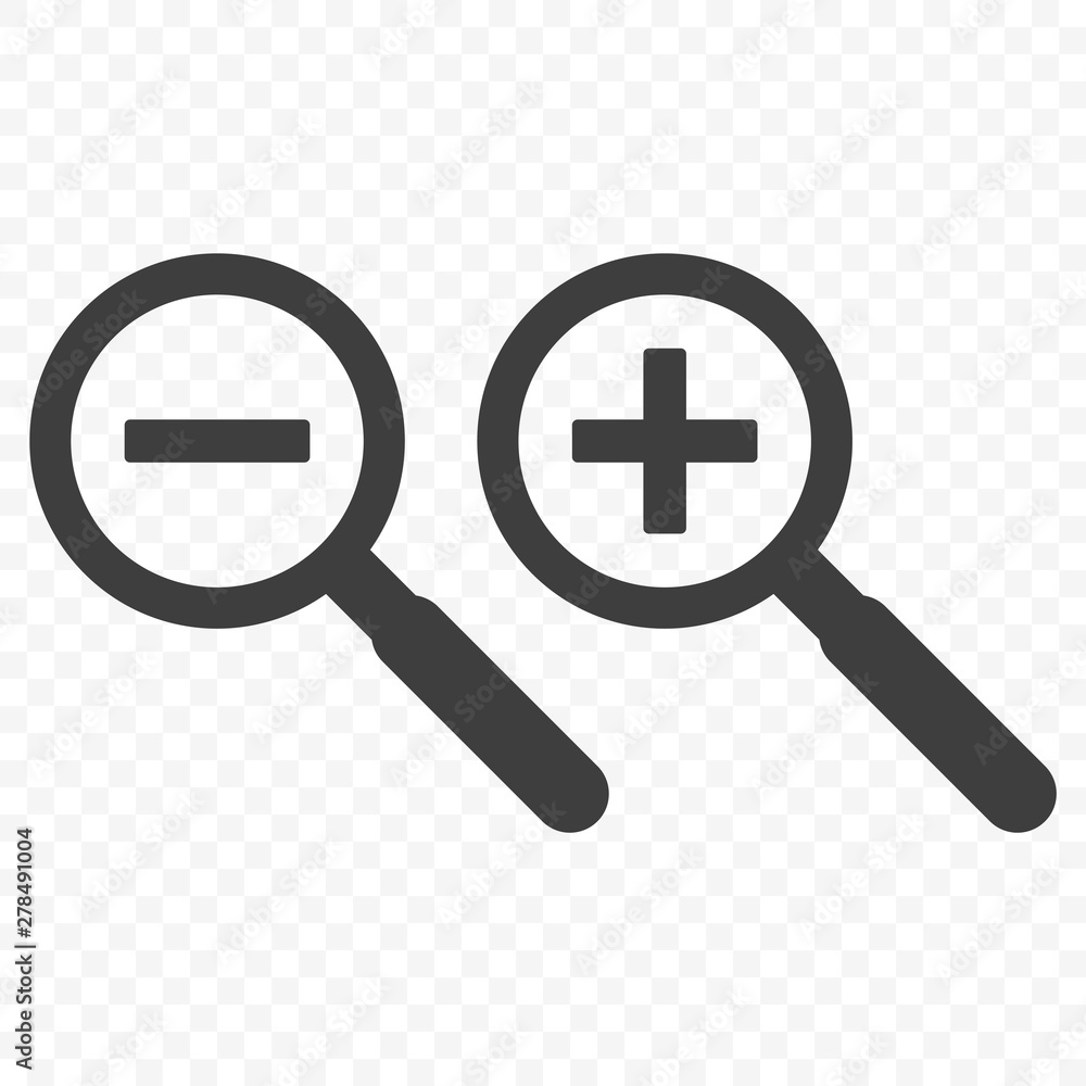 Magnifier icon. Symbol increase and decrease. Vector on transparent background Magnifier icon. Symbol increase and decrease. Vector on transparent background
