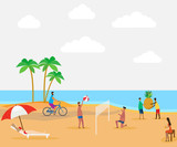 Summer scene, group of people, Vector illustration.