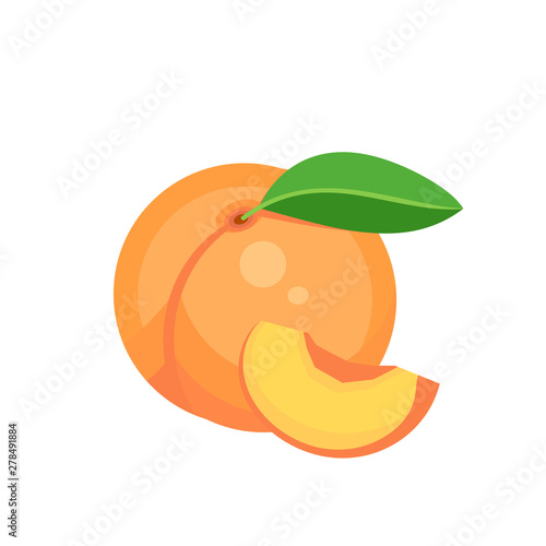 peach fruit isolated on white background. Vector illustration.
