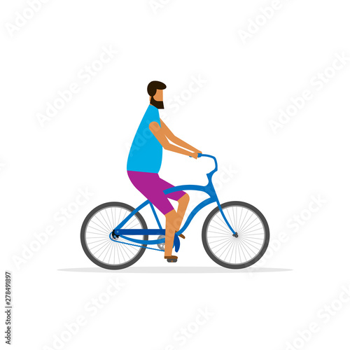 Man riding a bike isolated on white background. Vector illustration.