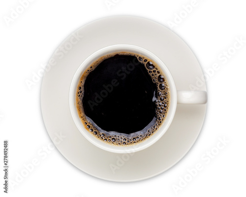 coffee cup  coffee black in white ceramic cup  top view  isolated on white background.