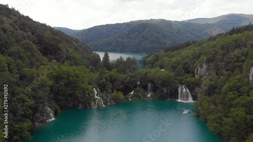Shot Two. Beauitful Aerial Dolly Shot of Plitvice Lakes, Croatia. photo