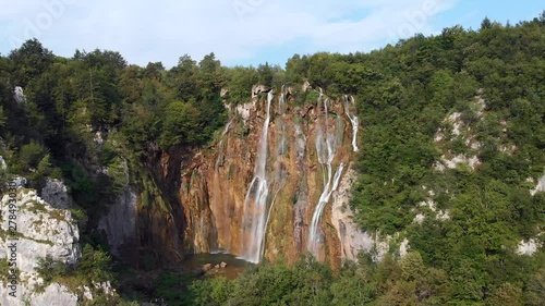 Version Two. Aerial Dolly In of Veliki Slap Waterfall at the Plitvice Lakes. photo