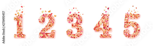 Set of Valentines Day colorful decorative hearts confetti numbers. Isolated on white background. EPS 10