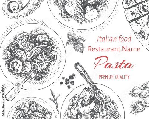 Vector illustration sketch - pasta. Card menu italian resraurant.