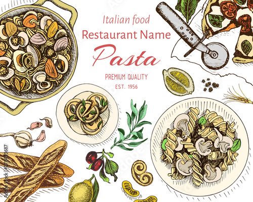 Vector illustration sketch - pasta. Card menu italian resraurant.