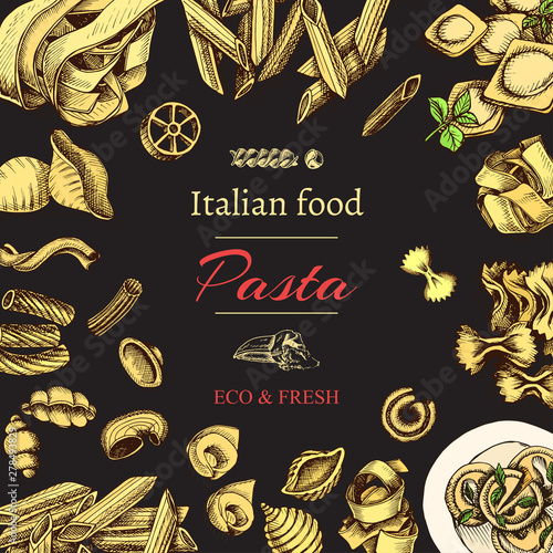 Vector illustration sketch - pasta. Card Italian food