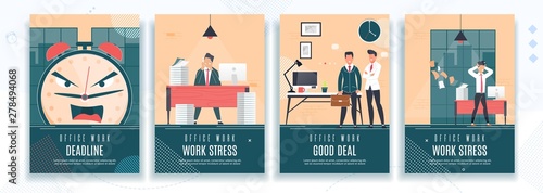 Deadline, Work Stress, Good Deal Flat Banner Set