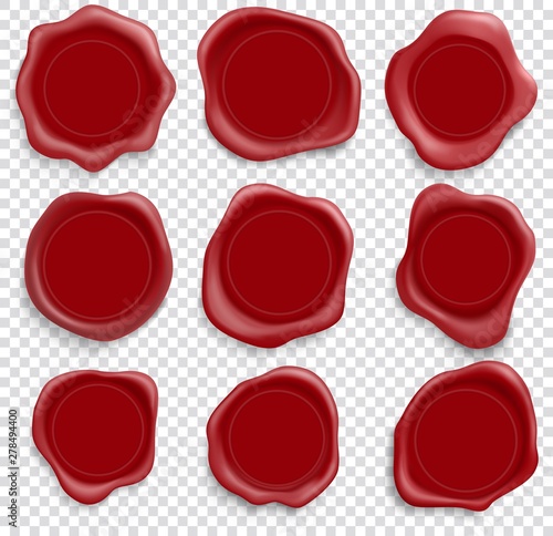 Stamp wax red seal. Icons set. Vector illustration isolated on transparent background.