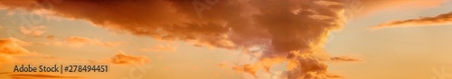 sunset sky and clouds panorama landscape with sun below horizon background wide panoramic view of natural color summer evening nature with dramatic cloud and yellow orange sunlight wallpaper