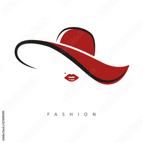 stylized woman with red hat and red lips vector illustration EPS10