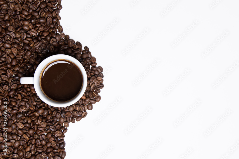 cup of coffee and beans on white background cup of coffee and beans on white background