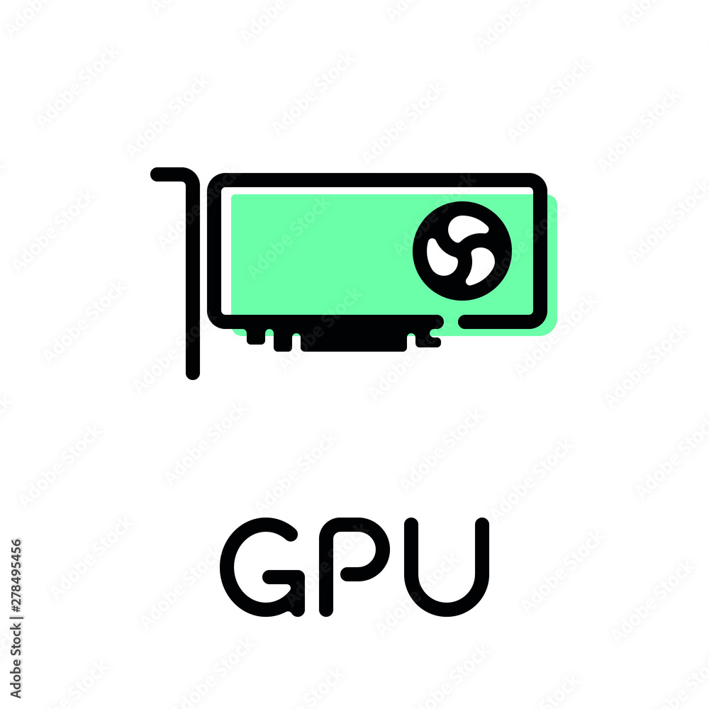 Graphics card with blower fan product pictogram with text label Graphics card with blower fan product pictogram with text label