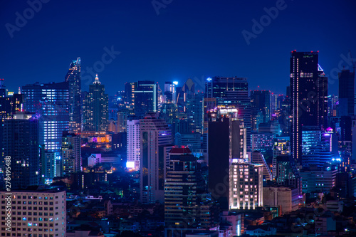 Beautiful view downtown of Bangkok cityscape skyscraper at night.
