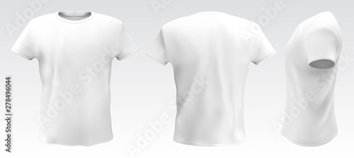 Vector illustration of white men T-shirt isolated on a light background.