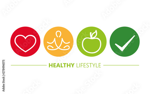 healthy lifestyle icons heart yoga and apple vector illustration EPS10