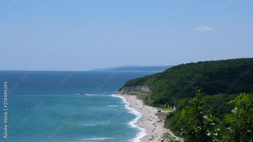 Aerial, Pasha Dere Beach backed by forest on Bulgarian Black Sea coast Aerial, Pasha Dere Beach backed by forest on Bulgarian Black Sea coast