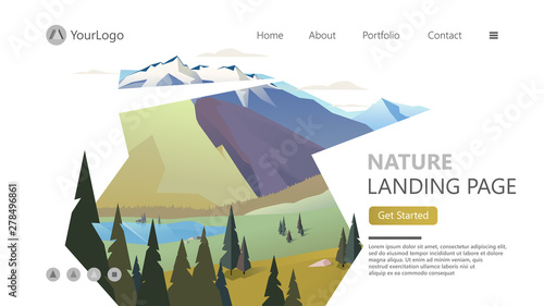 Modern landscape background trees and mountain peaks