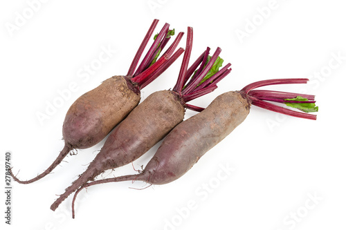 Uncooked young red beetroots on a white background photo