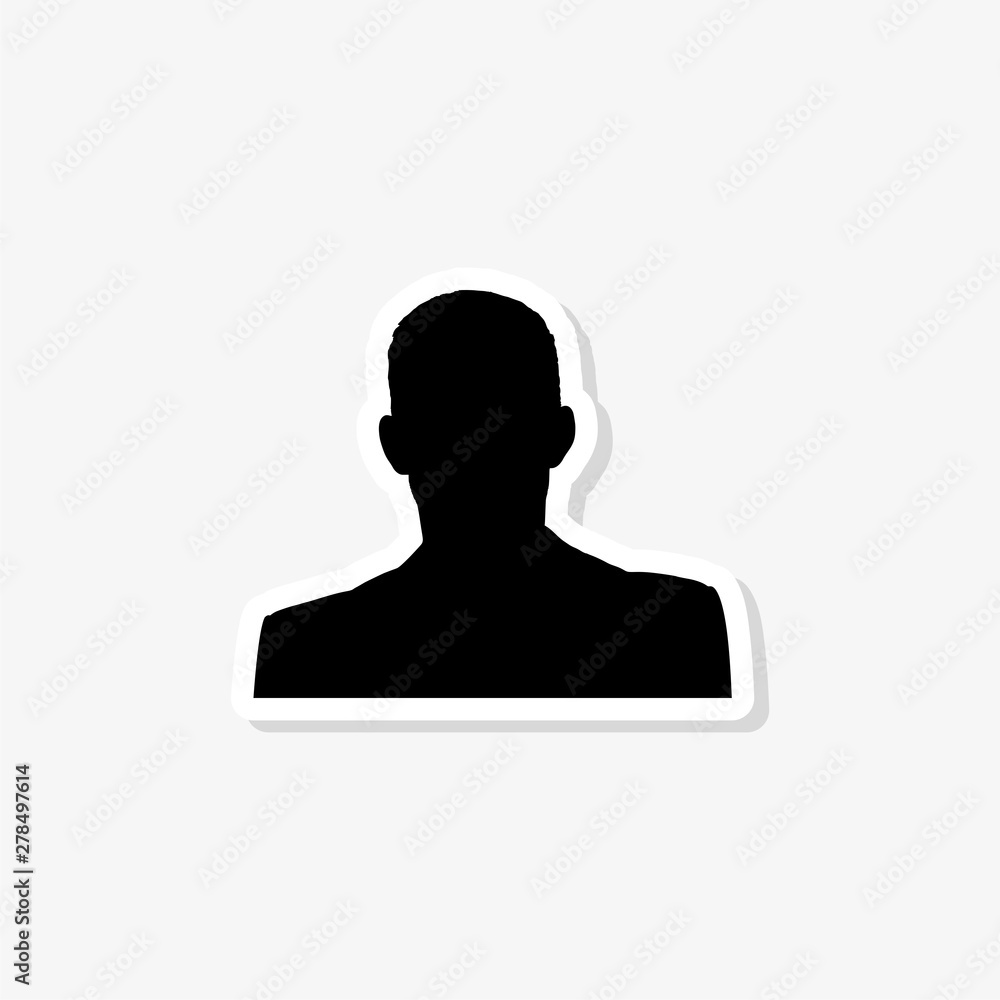 Man paper sticker isolated on white background. Man icon simple sign