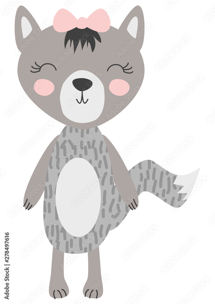 cute funny wolf girl. Scandinavian style flat design. Concept for children print. cute funny wolf girl. Scandinavian style flat design. Concept for children print.