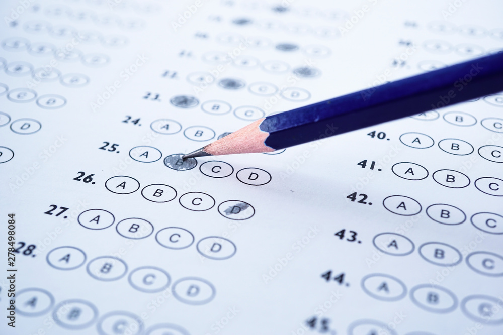 Answer sheets with Pencil drawing fill to select choice : education concept Answer sheets with Pencil drawing fill to select choice : education concept
