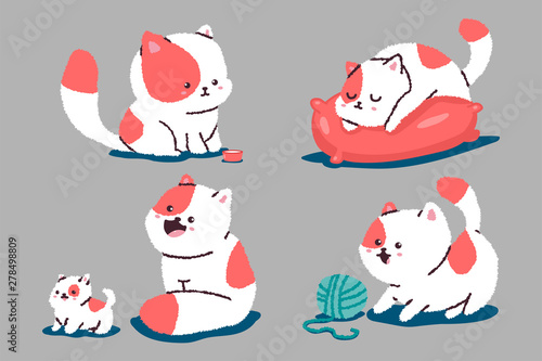 Funny cartoon cats vector characters set isolated on background.