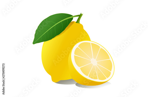 lemon fruit with leaf isolated on white background.