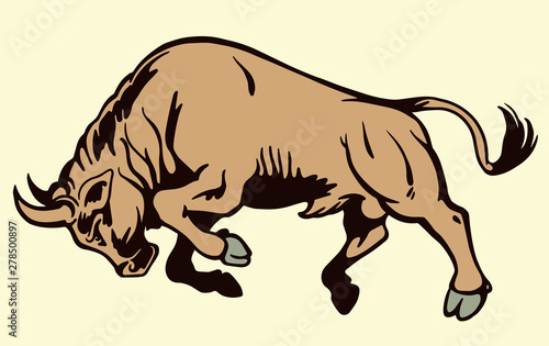 angry bull, attacking pose