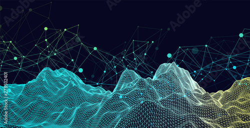 Wireframe background with plexus effect. Futuristic vector illustration.