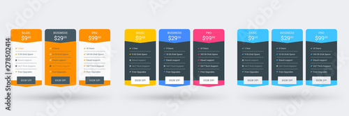 Pricing table design template. Vector pricing plans. Vector illustration