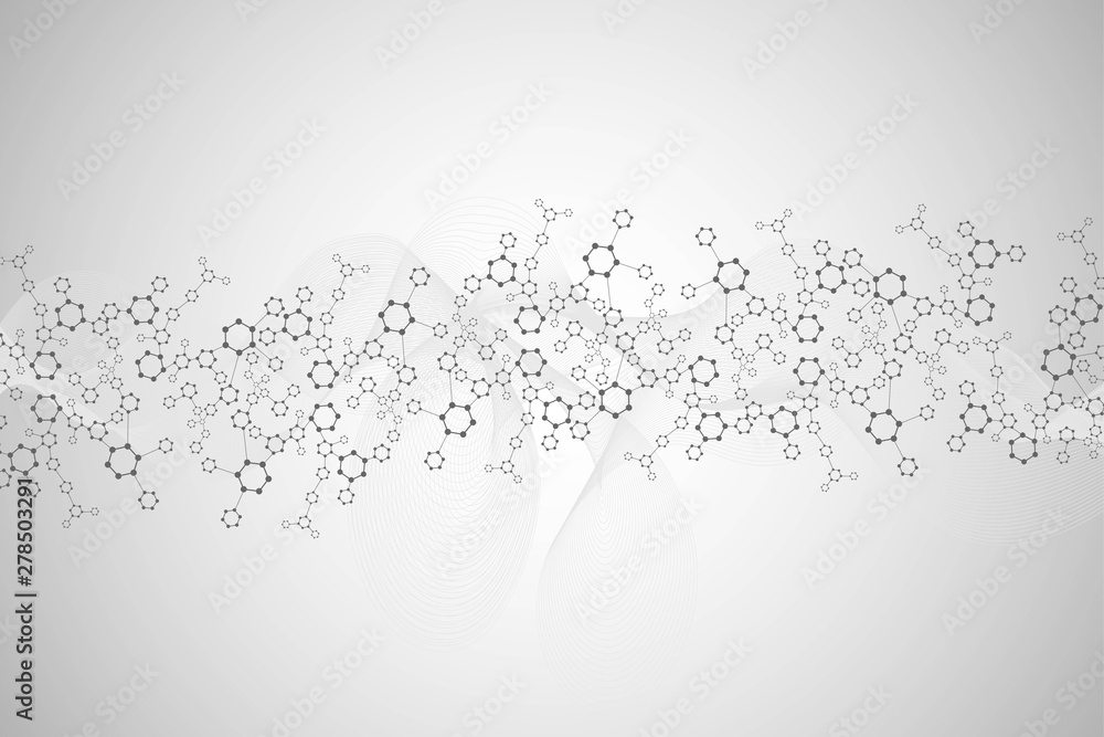 Science network pattern, connecting lines and dots. Technology hexagons structure or molecular connect elements.