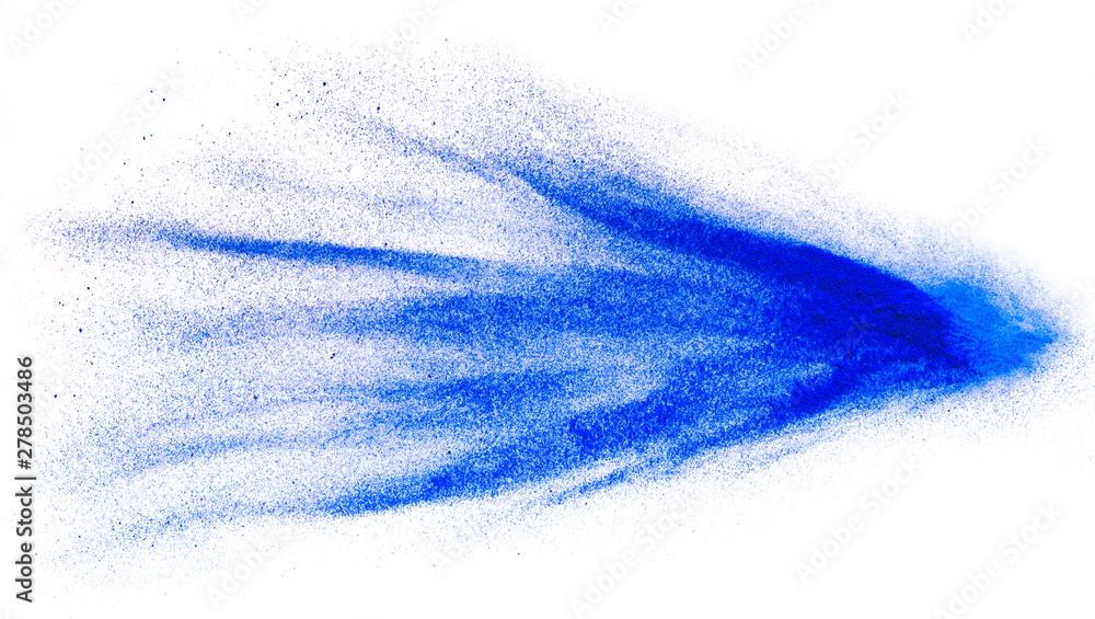Fototapeta premium Blue holi powder explosion on white background