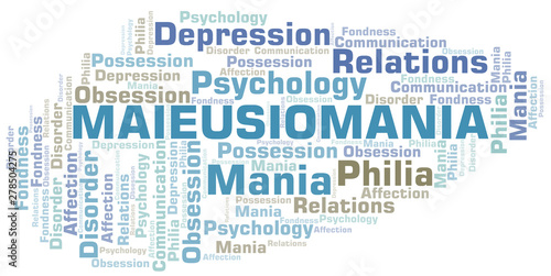 Maieusiomania word cloud. Type of mania, made with text only.